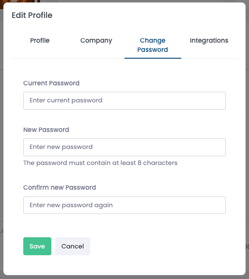 Change password modal